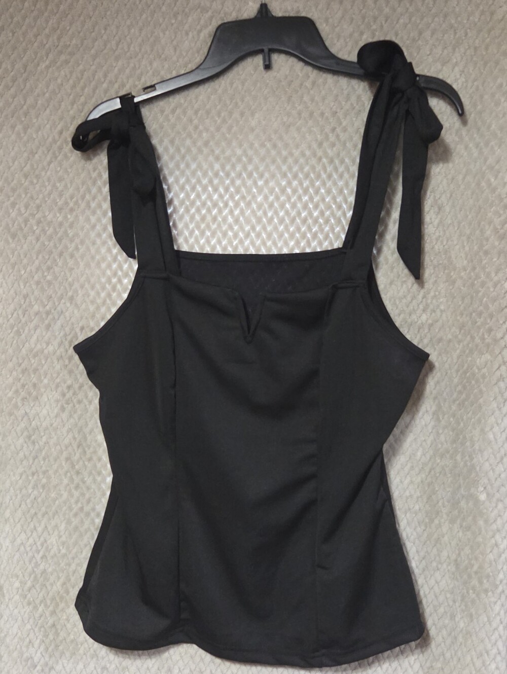 Shein Black V Front Tie Shoulder Summer Top Size L